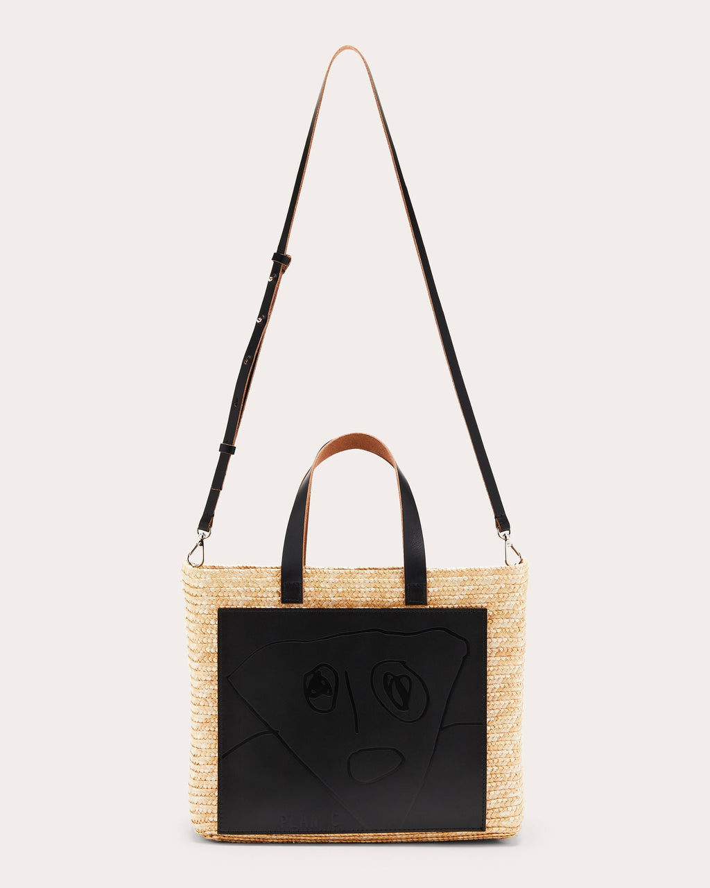 Small Leather-Paneled Straw Tote