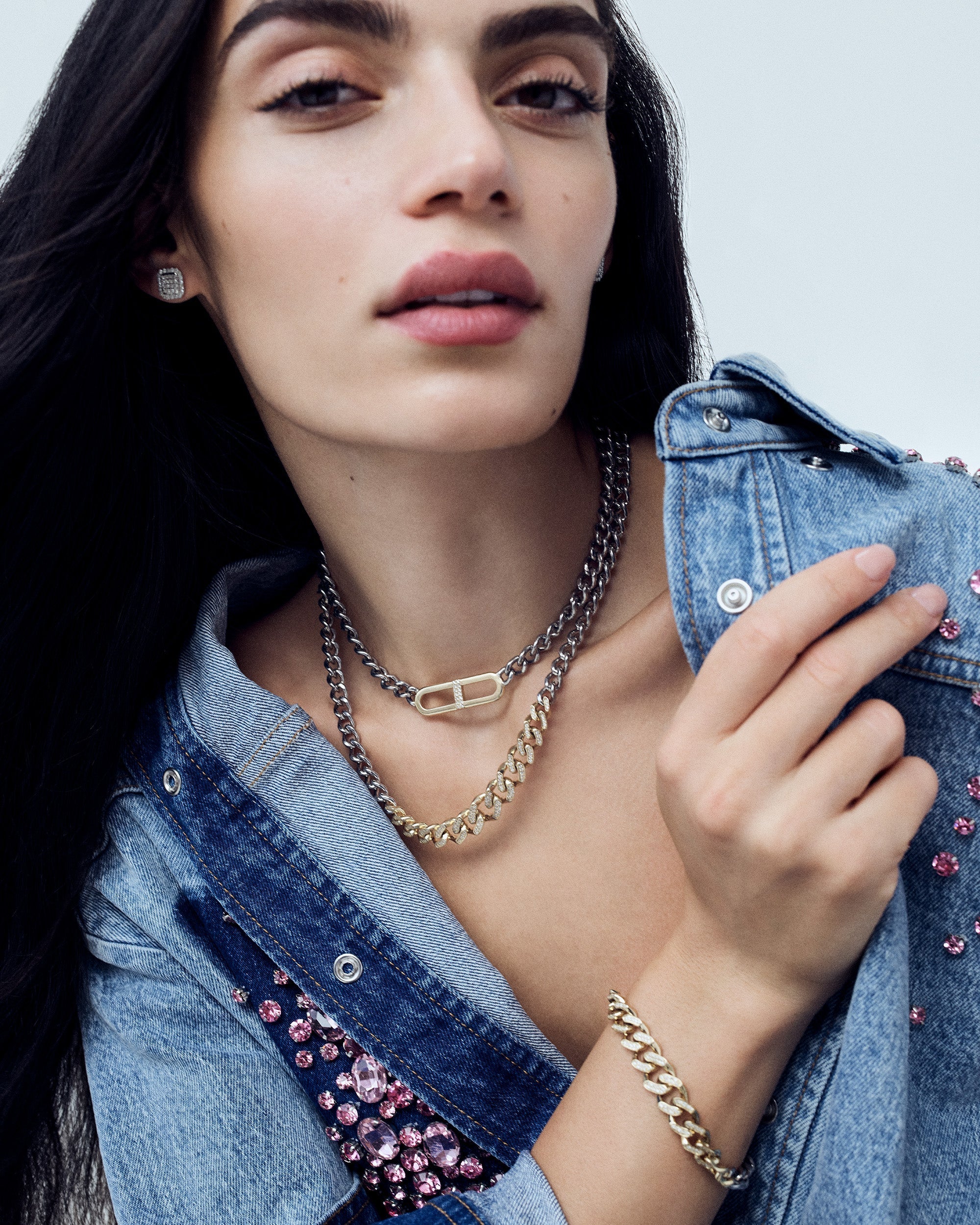Two-Tone Pavé Diamond Tapered Link Curb Chain Bracelet