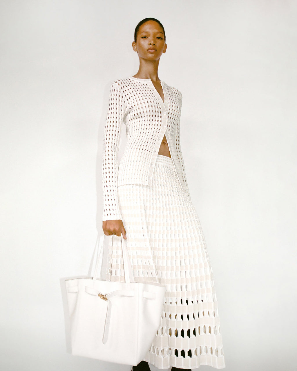 Gracen Gingham Laser-Cut Button Cardigan