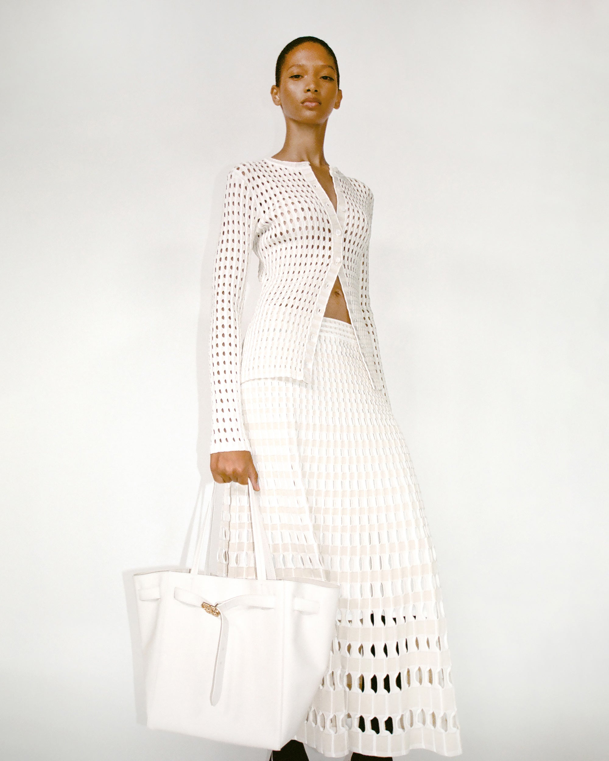 Gracen Gingham Laser-Cut Button Cardigan