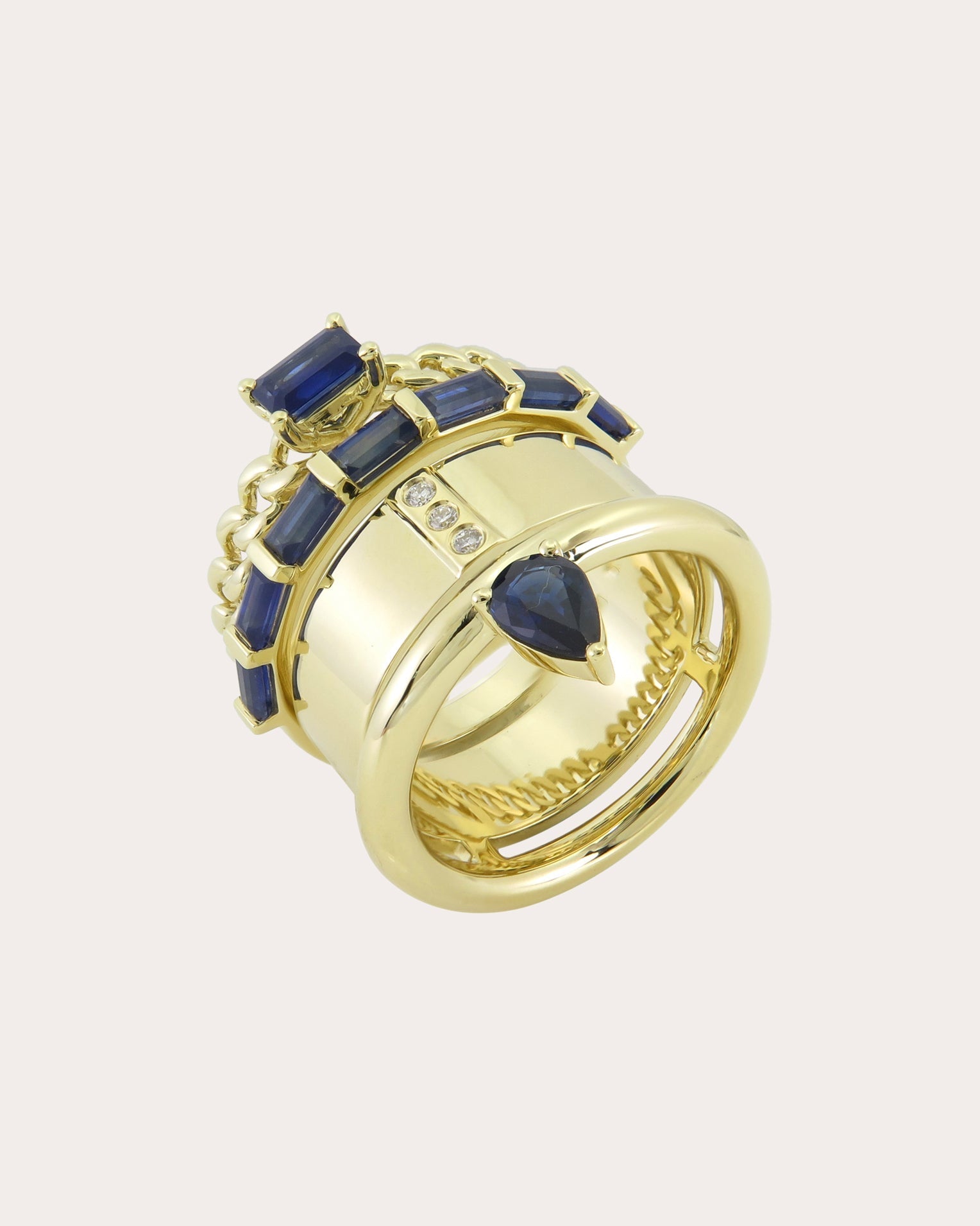 Type Stack 14K Gold Sapphire and Diamond Ring
