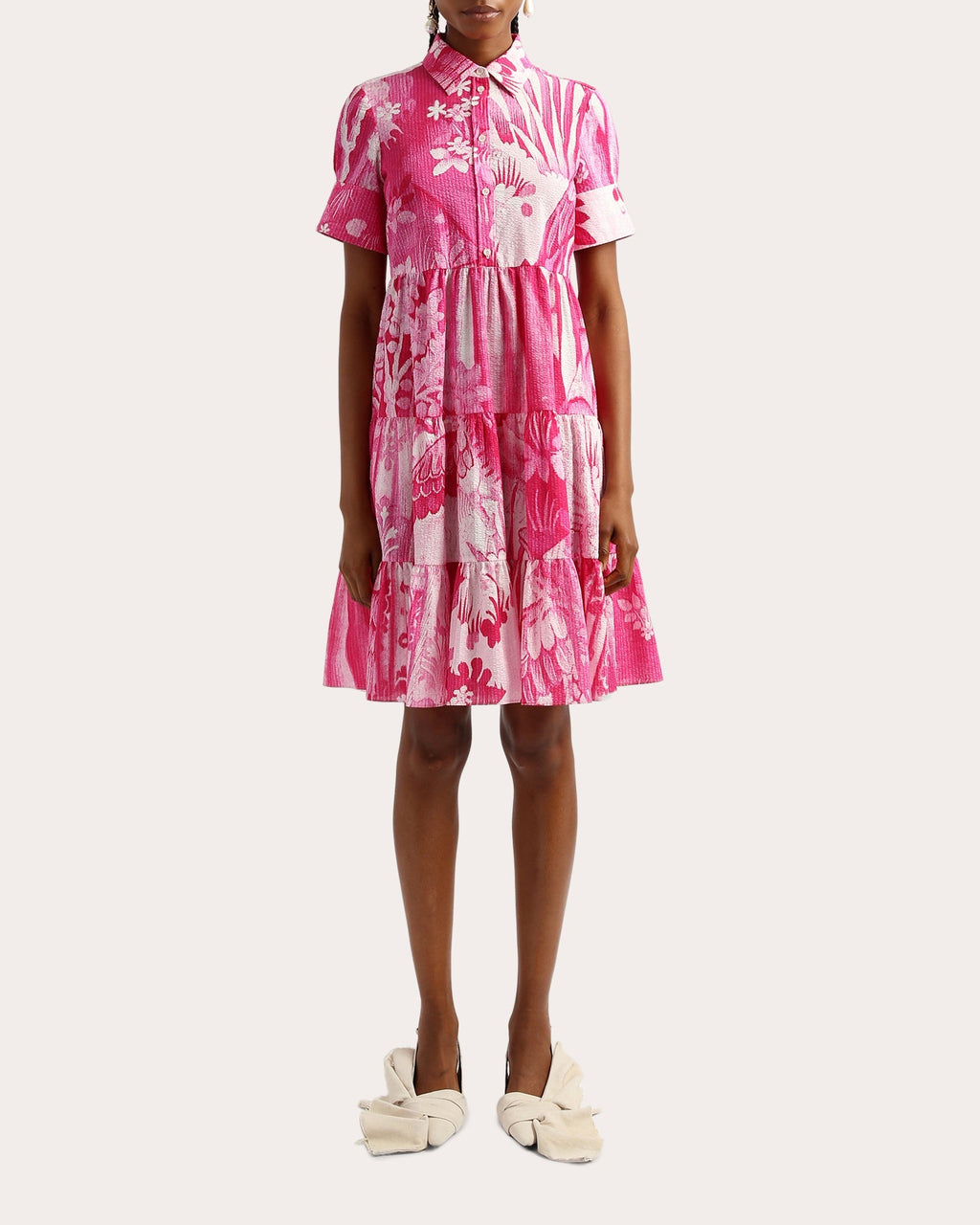 Tiered Floral-Print Cotton-Poplin Mini Dress