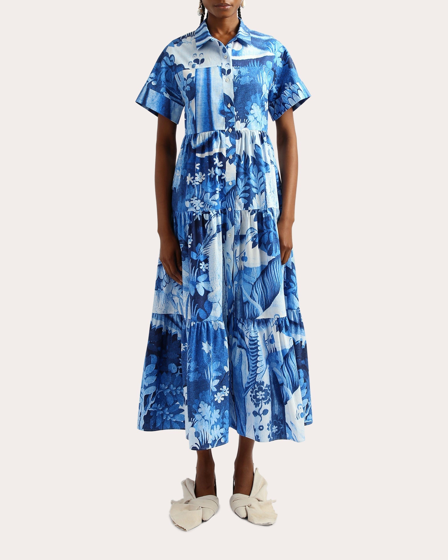 Tiered Floral-Print Cotton-Poplin Midi Dress