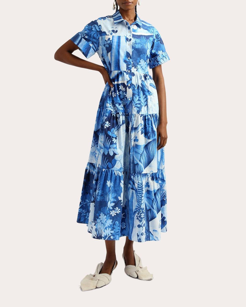 Tiered Floral-Print Cotton-Poplin Midi Dress