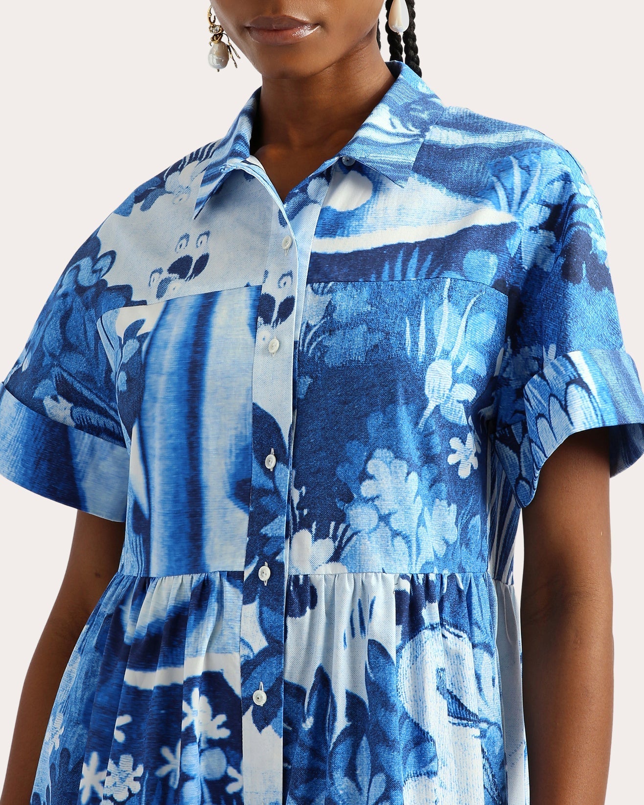 Tiered Floral-Print Cotton-Poplin Midi Dress