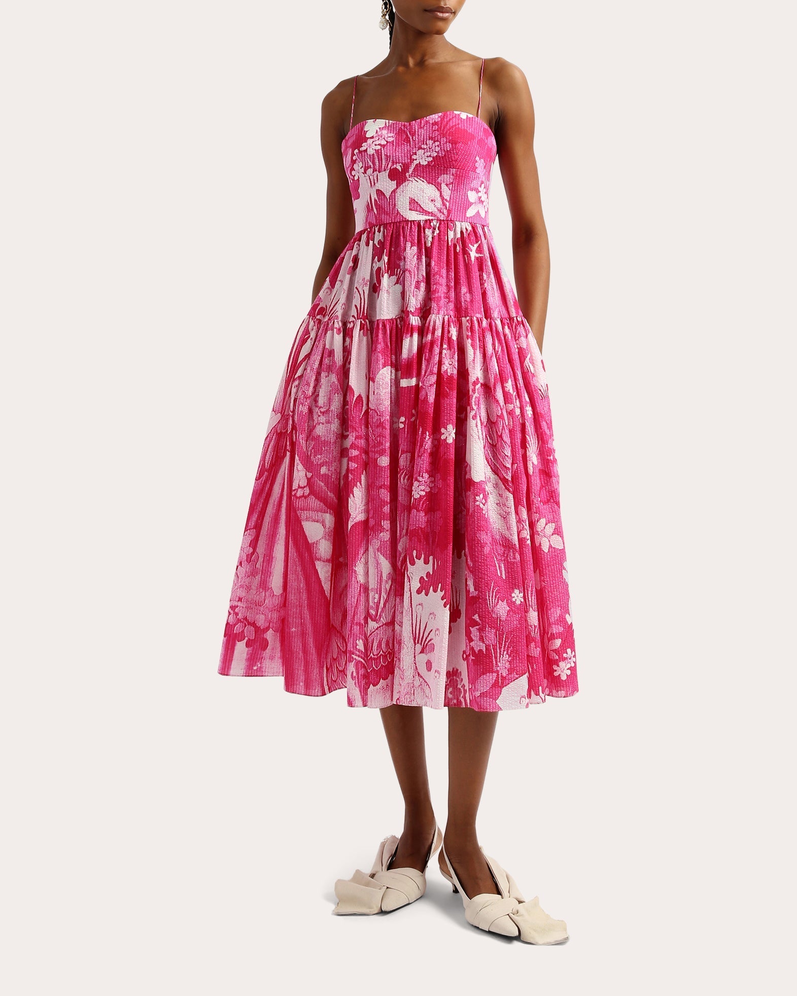 Tiered Floral-Print Cotton-Poplin Midi Dress