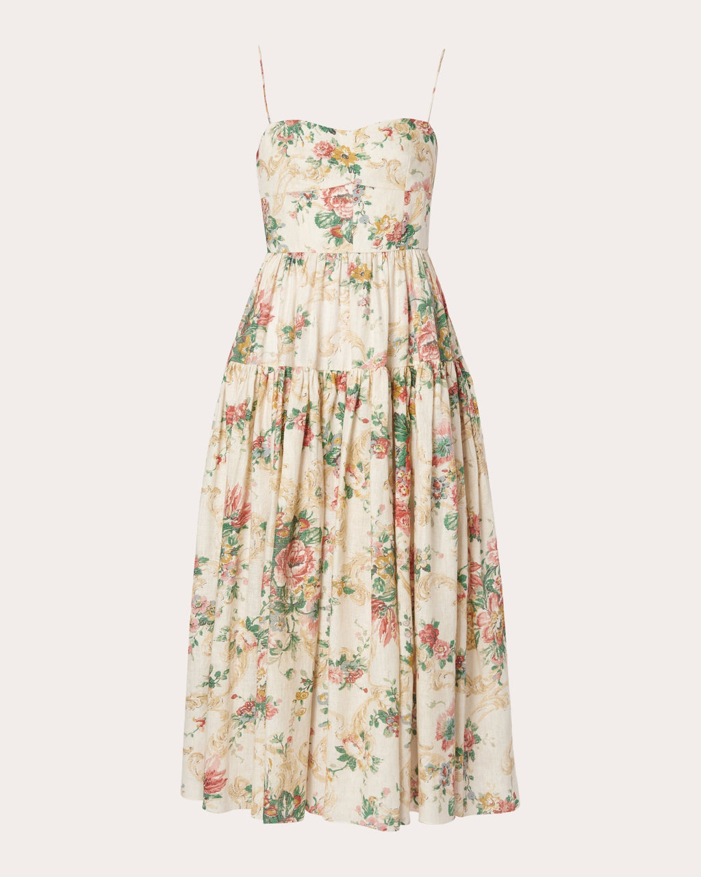 Tiered Floral-Print Linen Midi Dress