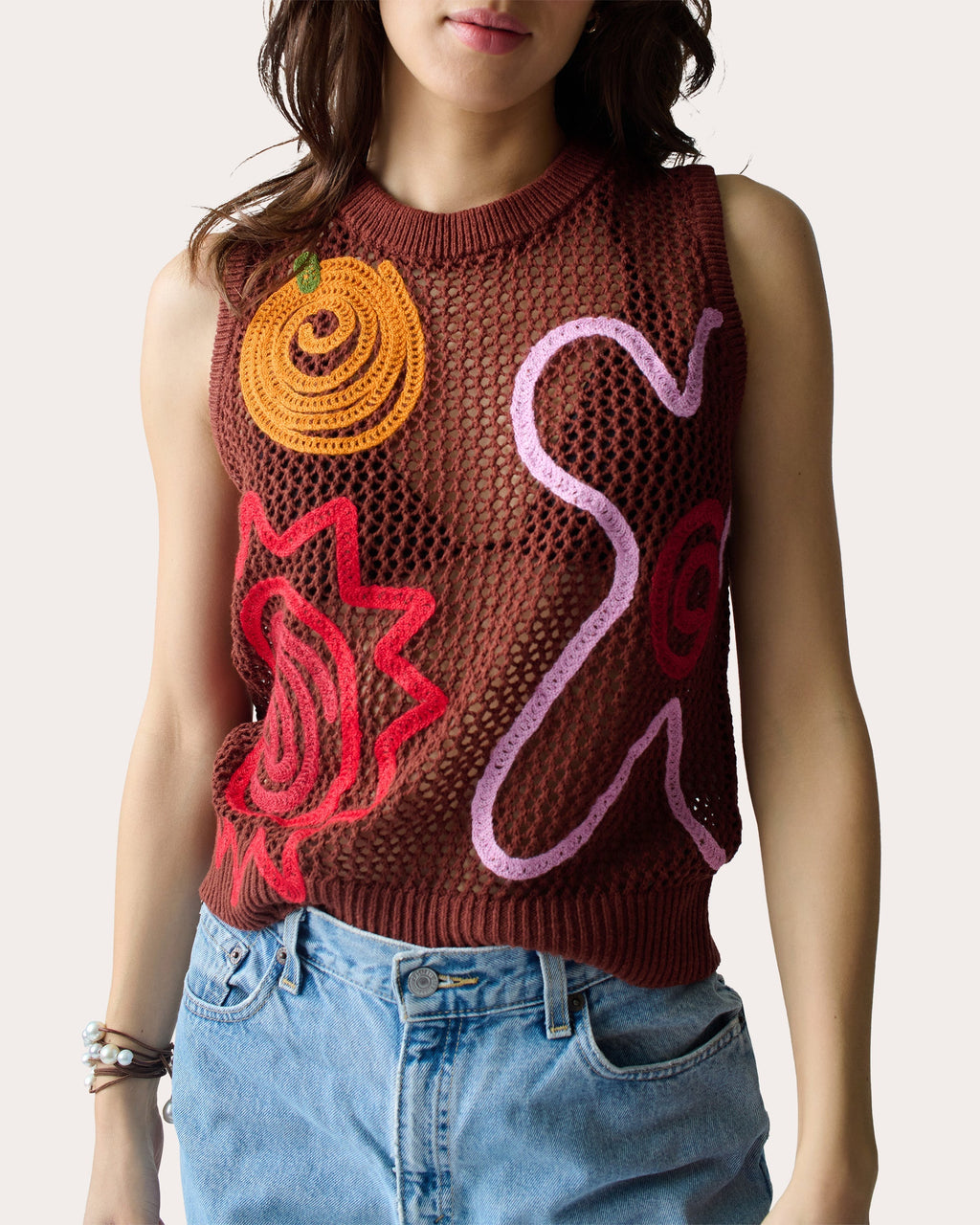 Onar Appliquéd Mesh Knit Cotton-Blend Top