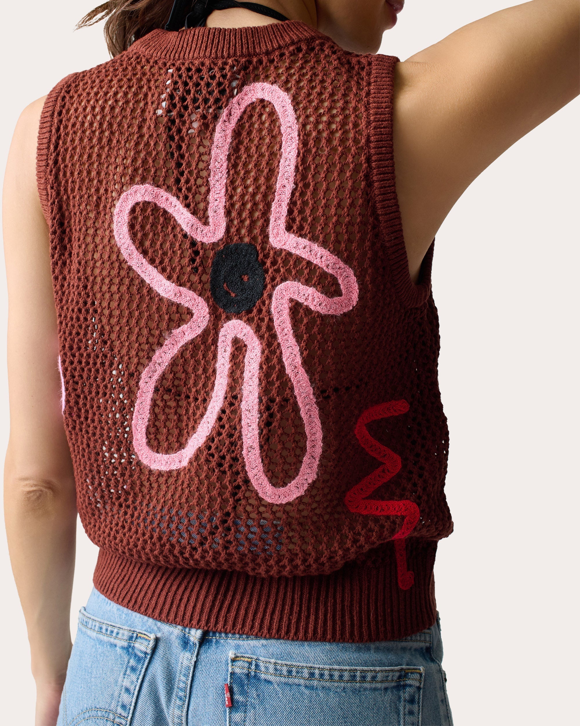 Onar Appliquéd Mesh Knit Cotton-Blend Top