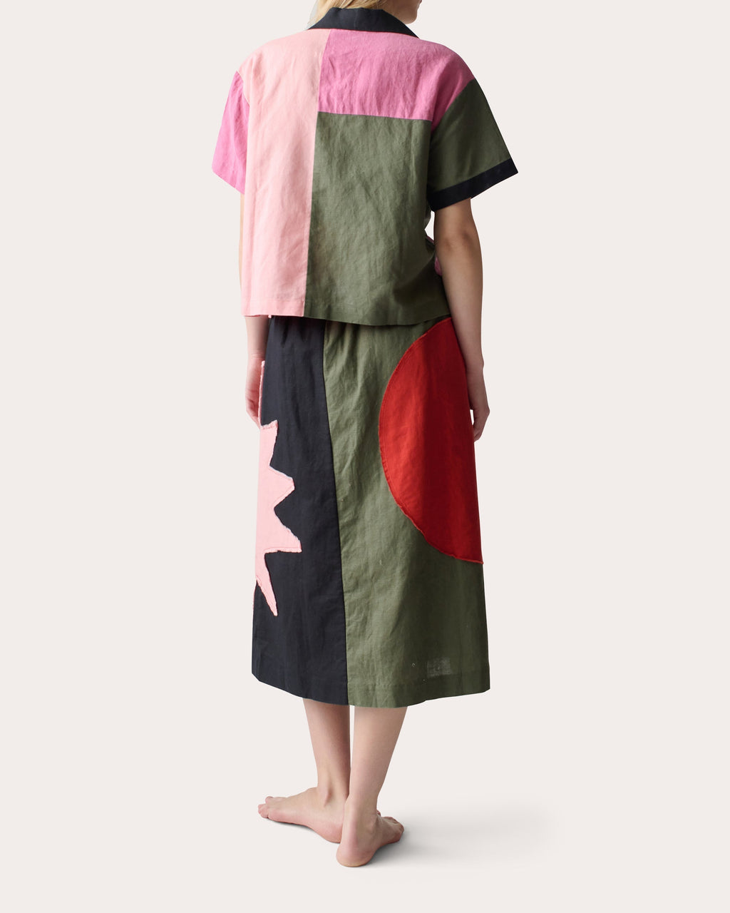 Patmos Appliquéd Linen-Blend Midi Skirt