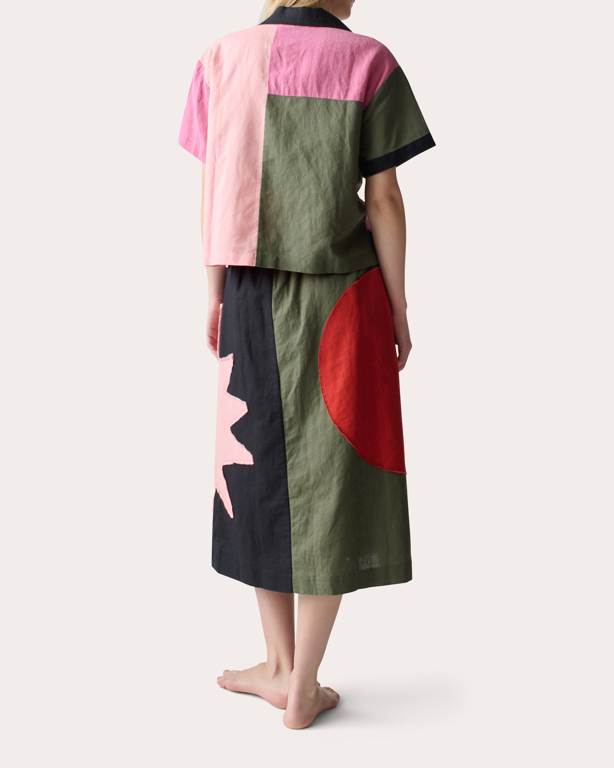 Patmos Appliquéd Linen-Blend Midi Skirt