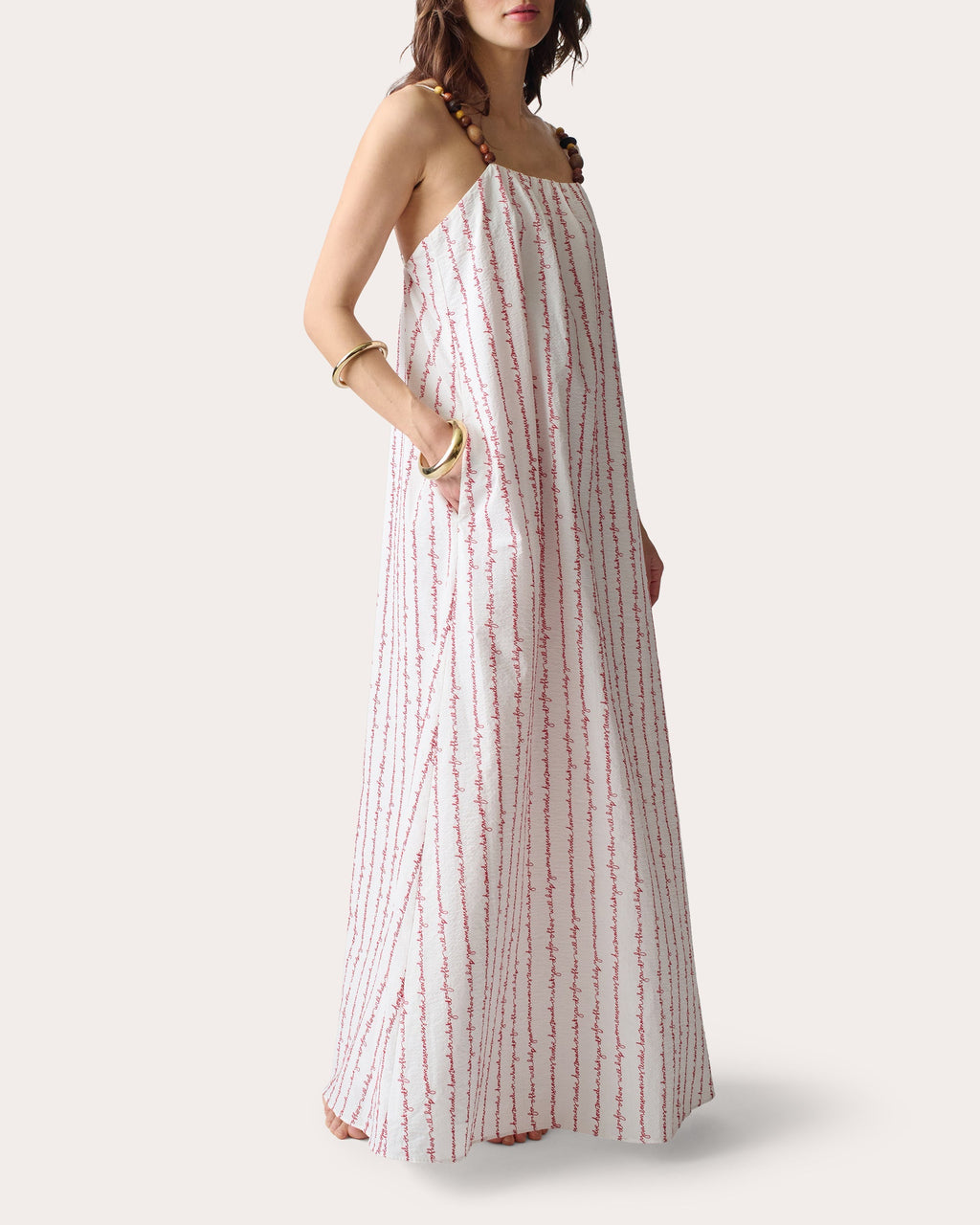 Grikos Embellished Embroidered Cotton Seersucker Maxi Dress