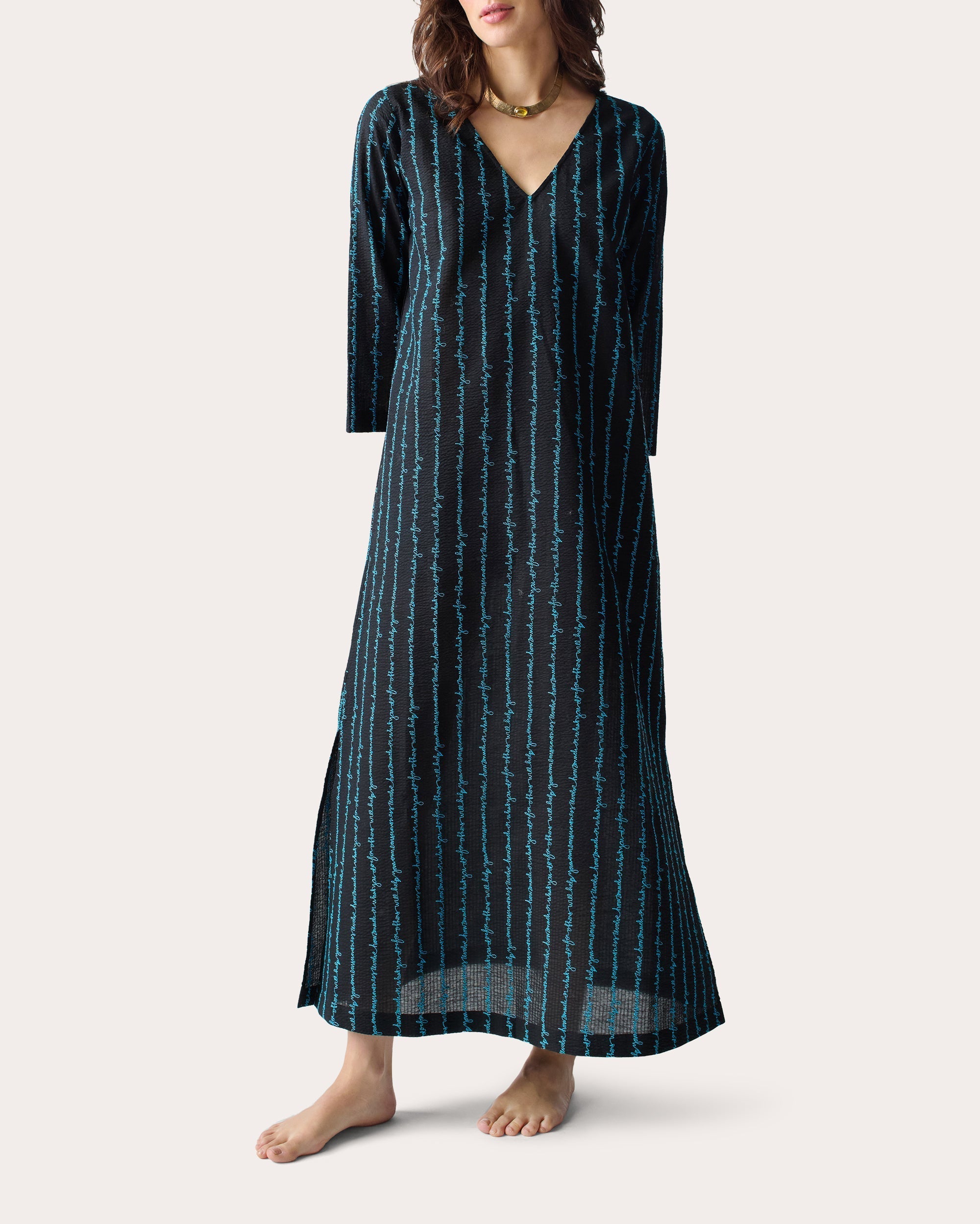 Grikos Embroidered Cotton Seersucker Kaftan