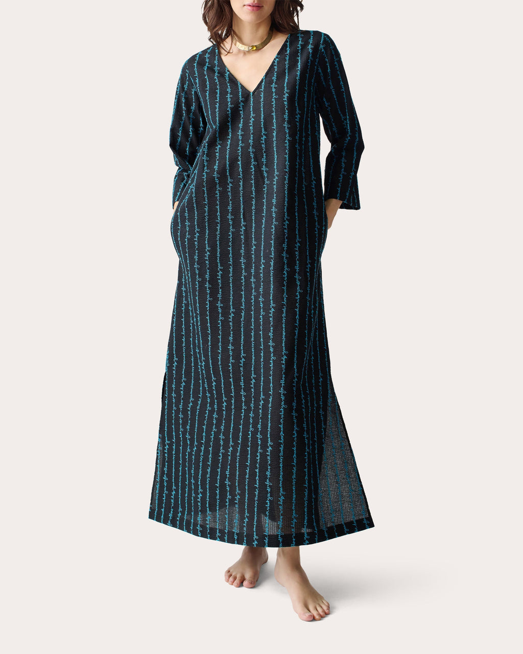 Grikos Embroidered Cotton Seersucker Kaftan