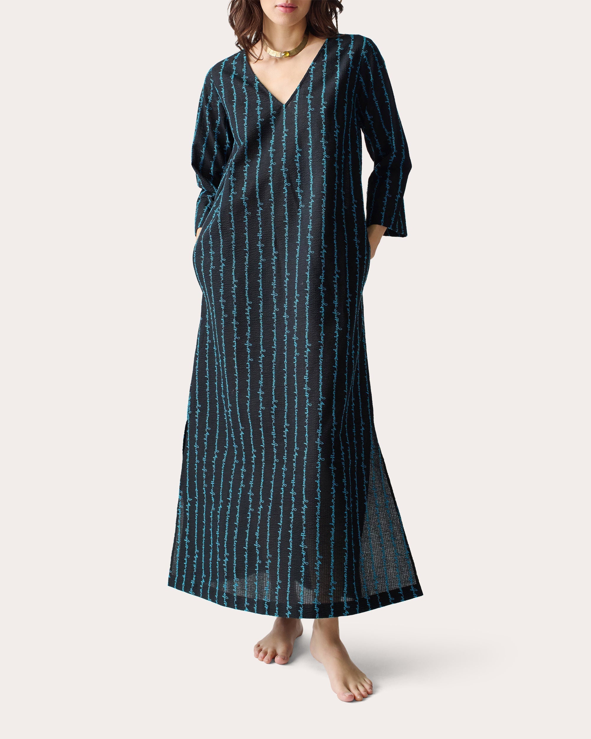 Grikos Embroidered Cotton Seersucker Kaftan