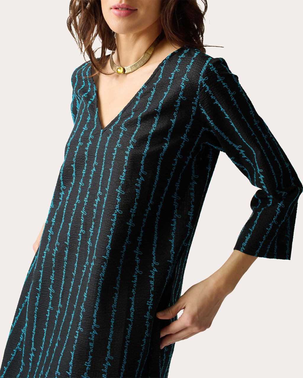 Grikos Embroidered Cotton Seersucker Kaftan
