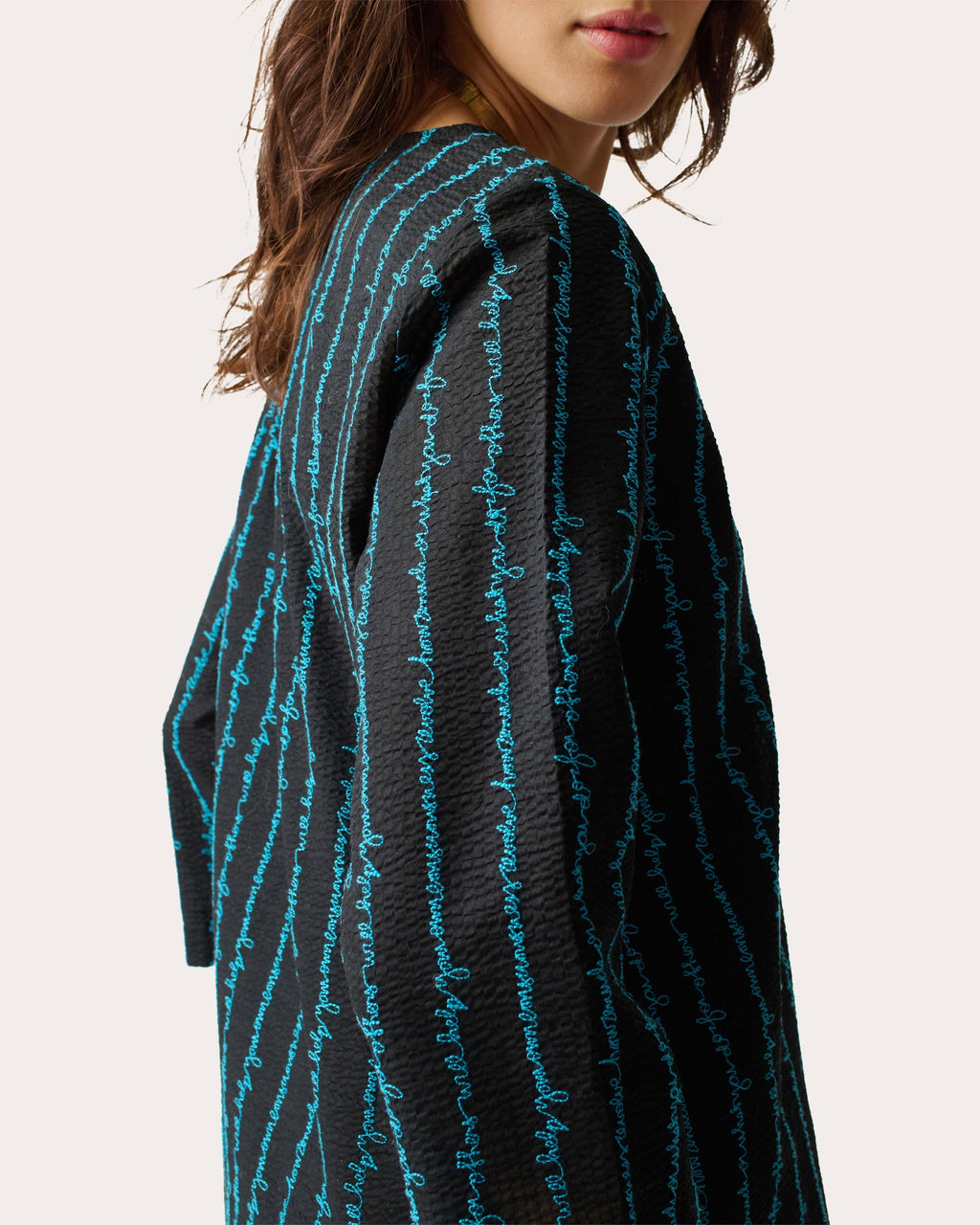 Grikos Embroidered Cotton Seersucker Kaftan