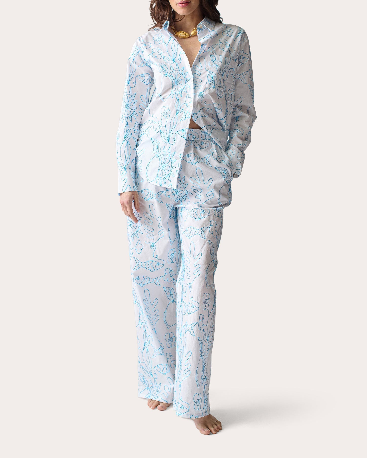 Petra Embroidered Cotton Pajama Pants
