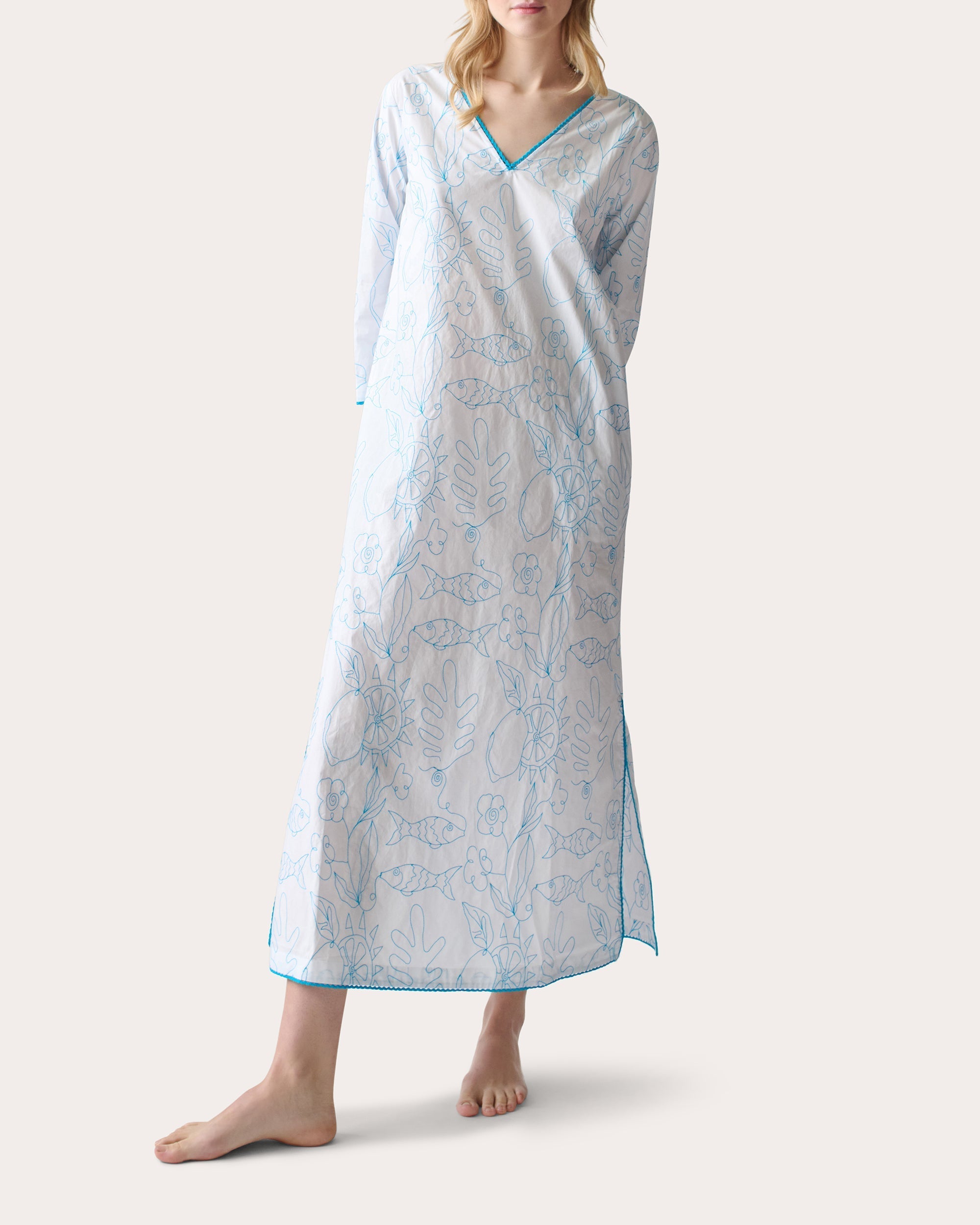 Petra Embroidered Cotton V-Neck Kaftan