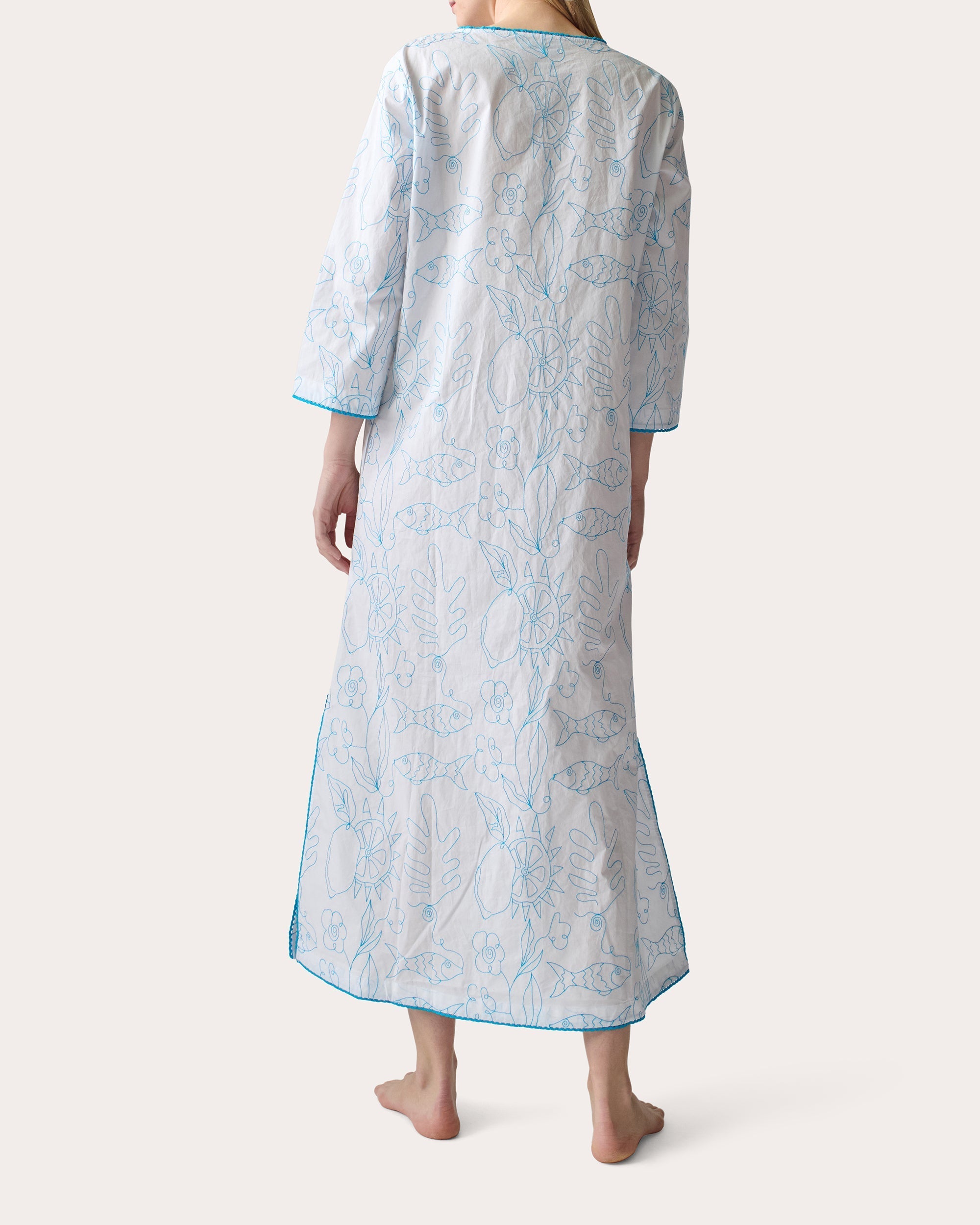 Petra Embroidered Cotton V-Neck Kaftan