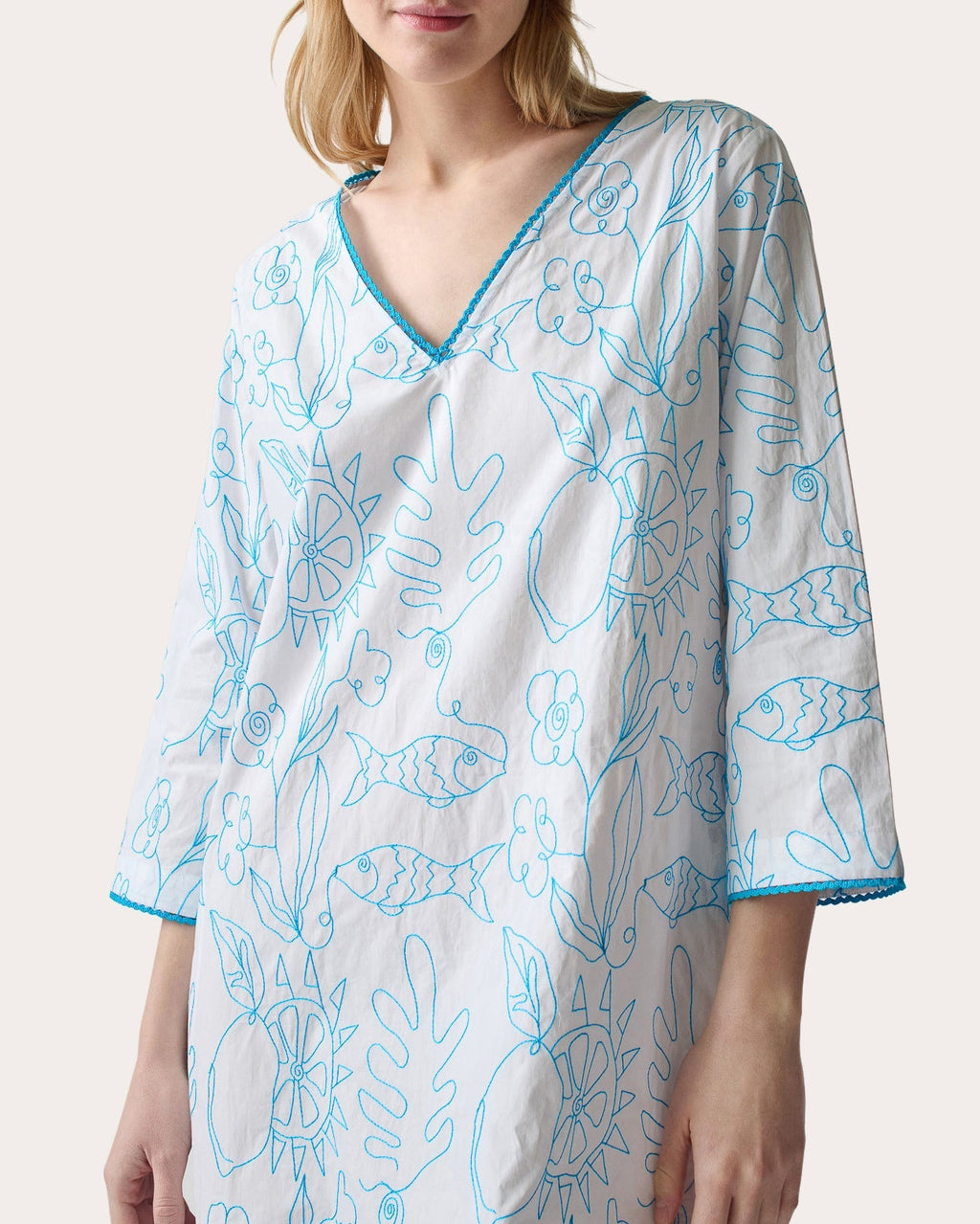 Petra Embroidered Cotton V-Neck Kaftan