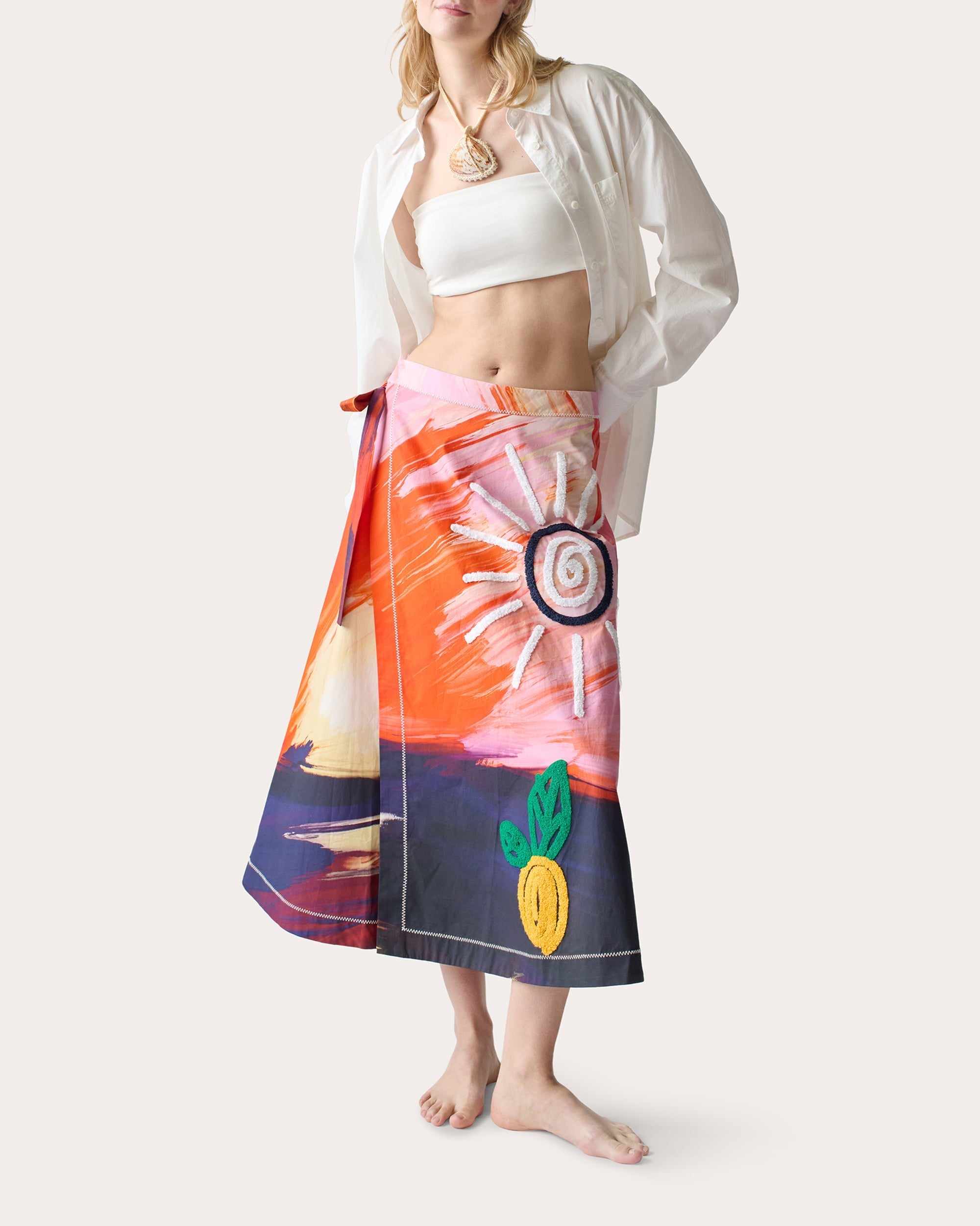 Ilias Sunset Embroidered Cotton Wrap Skirt