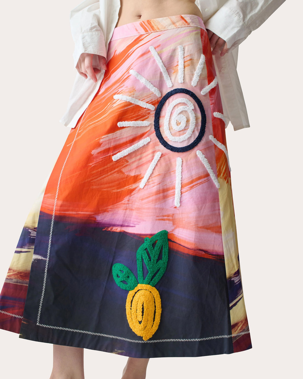 Ilias Sunset Embroidered Cotton Wrap Skirt