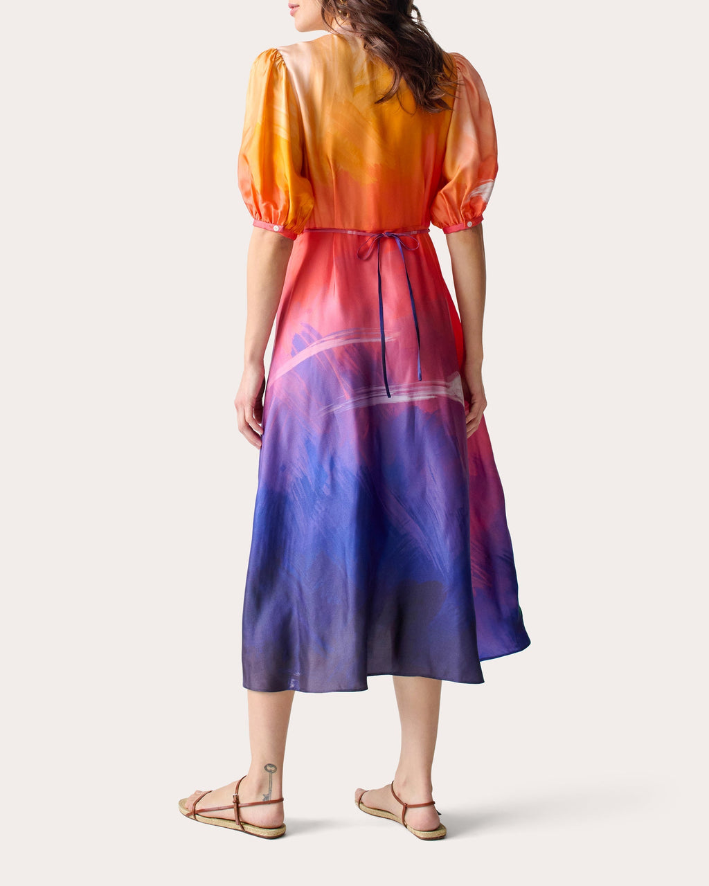 Psili Amos Embroidered Silk-Twill Midi Dress