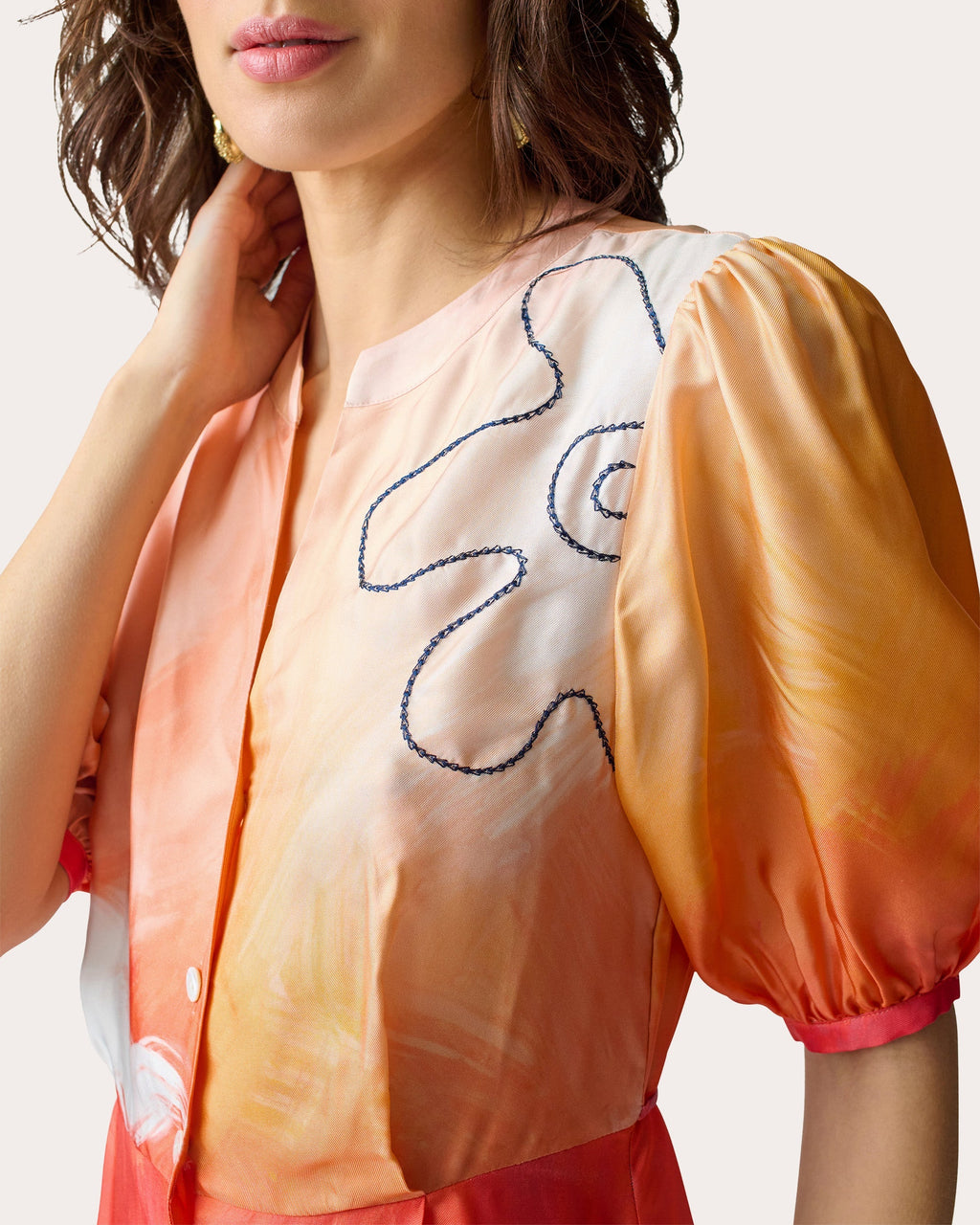 Psili Amos Embroidered Silk-Twill Midi Dress