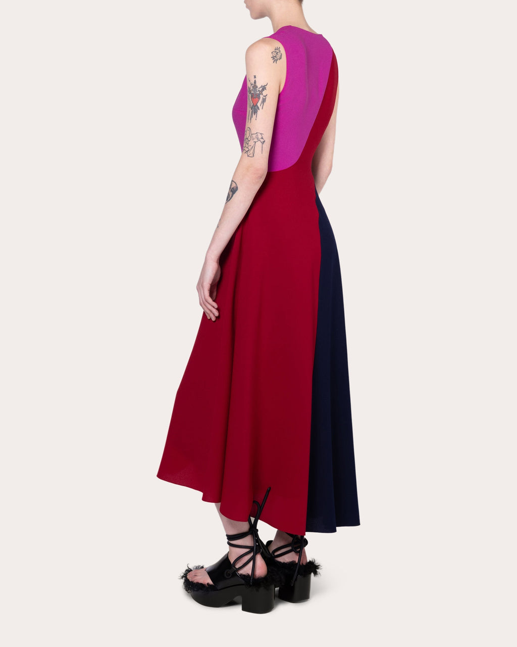 Miral Asymmetric Color Block Crepe Midi Dress