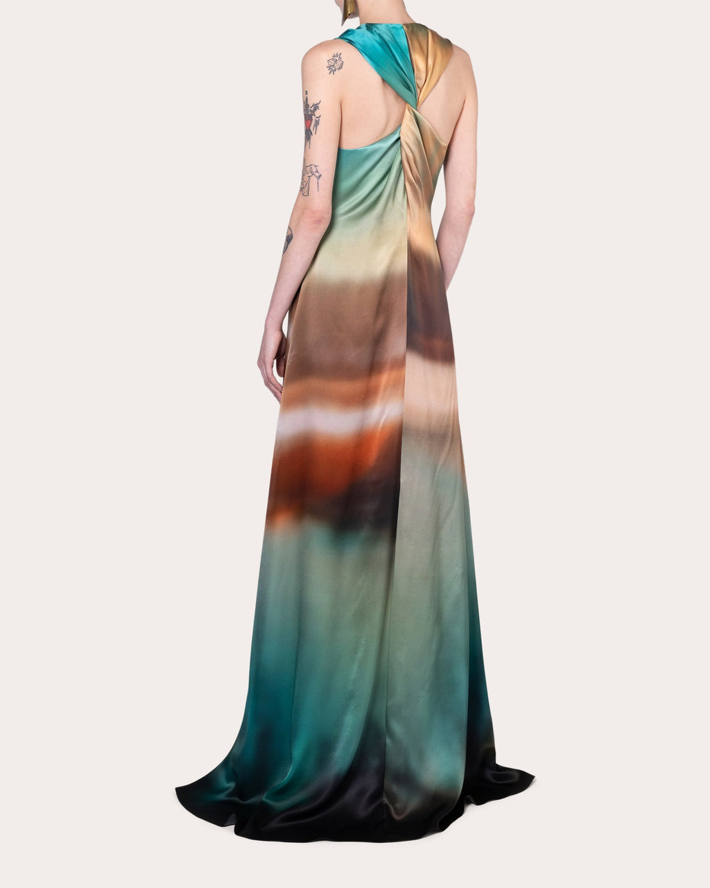 Sylas Printed Twist Back Silk Satin Gown