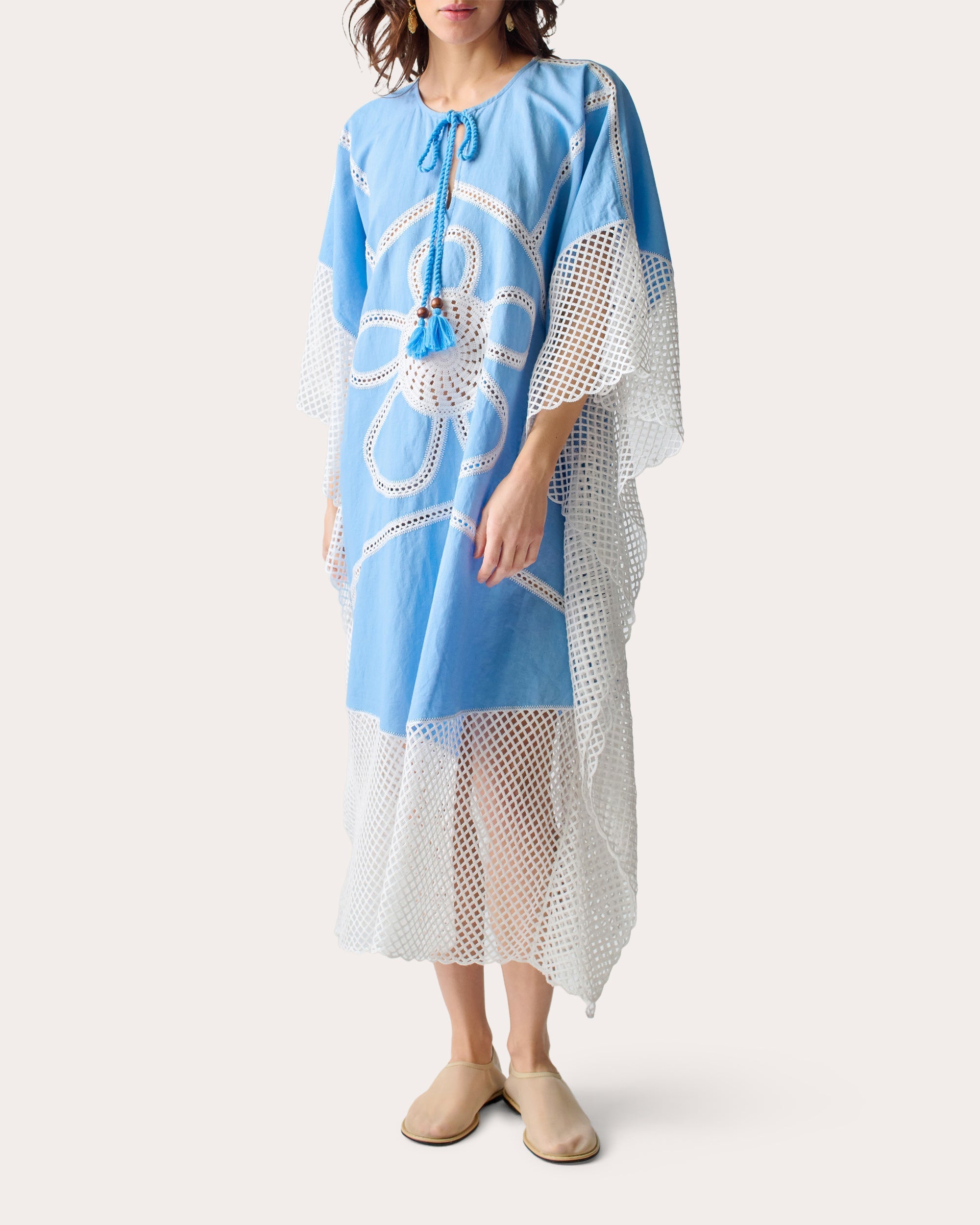 Kampos Crochet-Trimmed Linen-Blend Kaftan