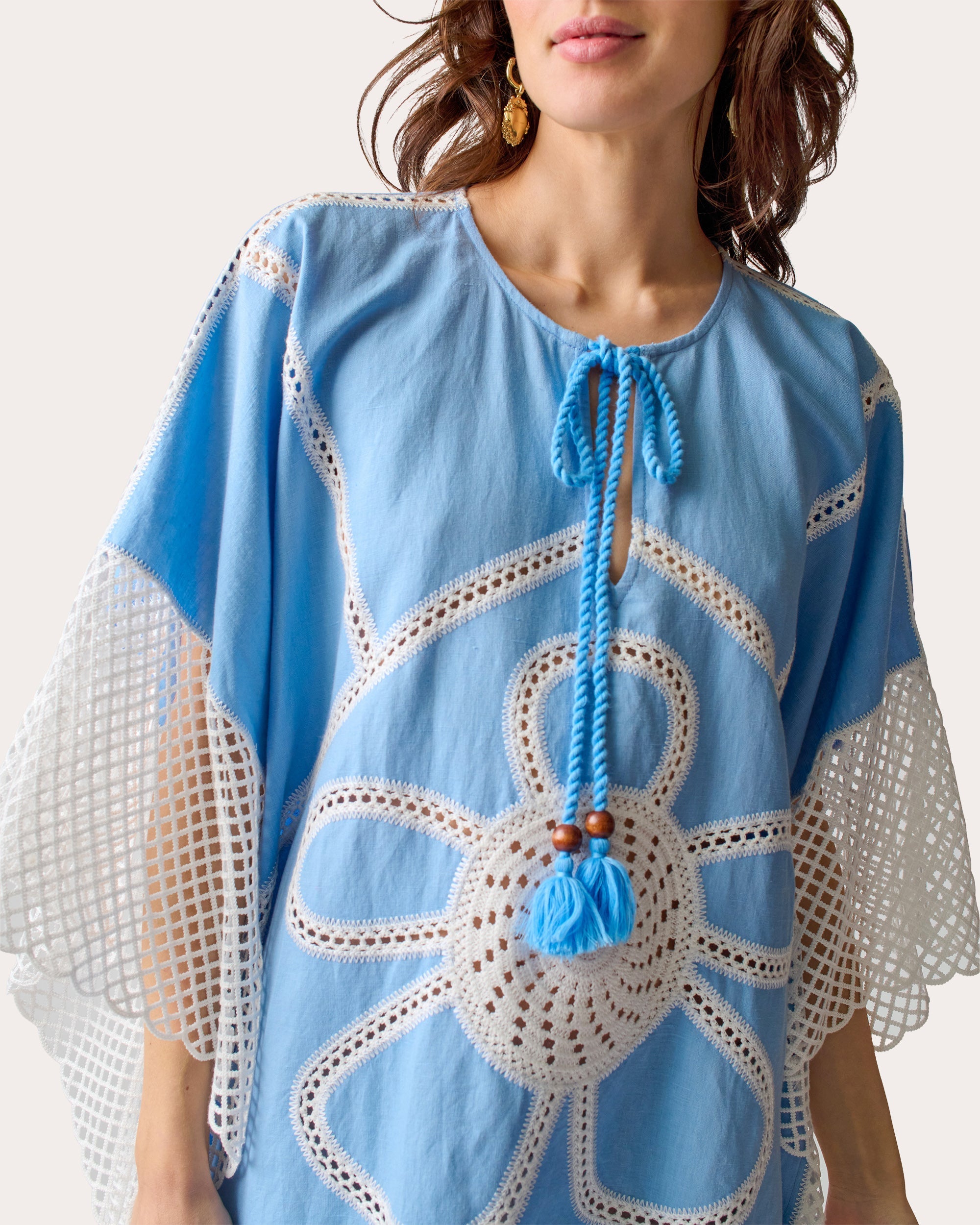 Kampos Crochet-Trimmed Linen-Blend Kaftan