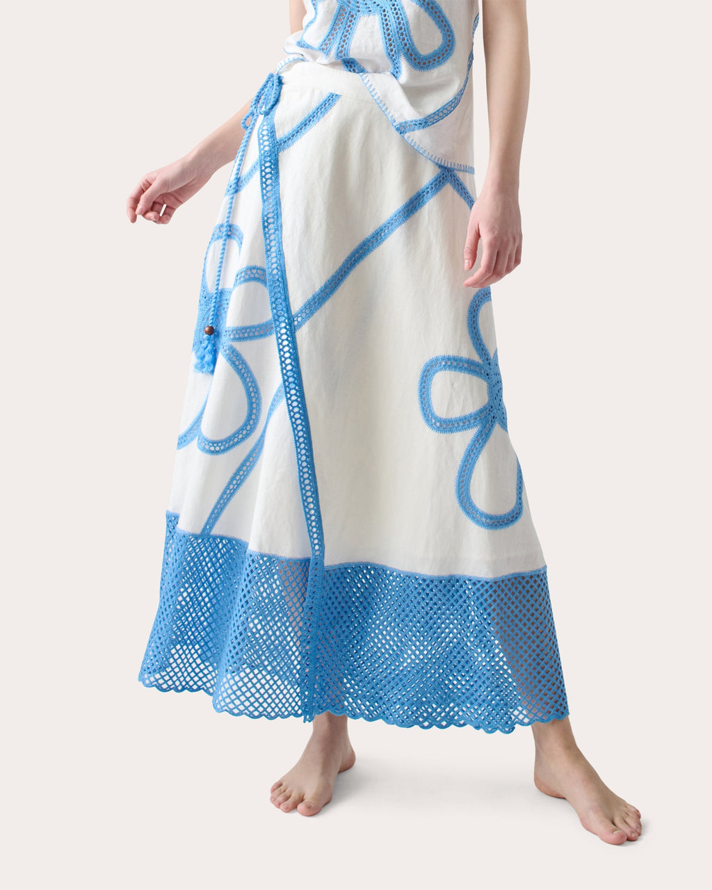 Kampos Crochet-Trimmed Cotton Wrap Skirt