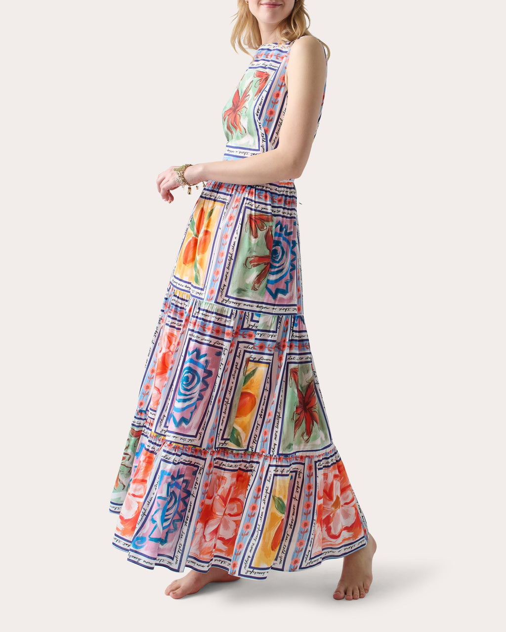 Marcia Tiered Printed Cotton-Blend Cutout Maxi Dress