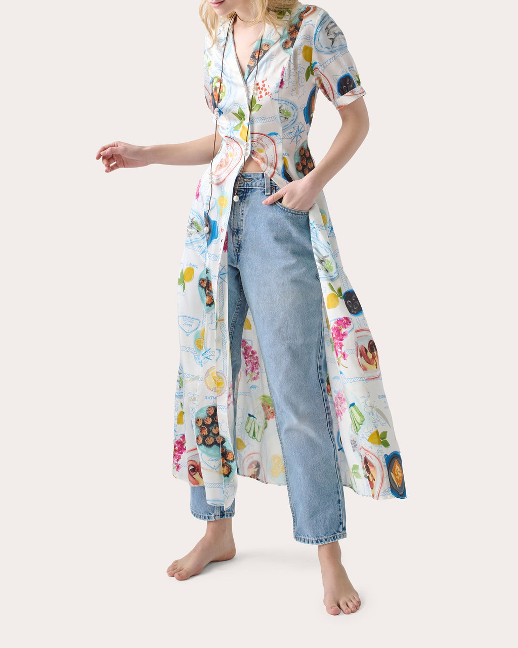 Lampi Printed Silk-Blend Midi Shirt Dress