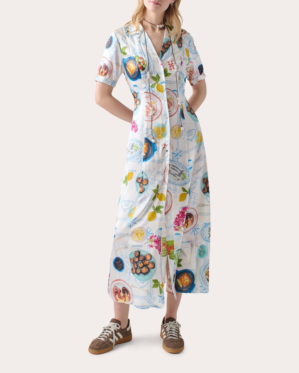 Lampi Printed Silk-Blend Midi Shirt Dress