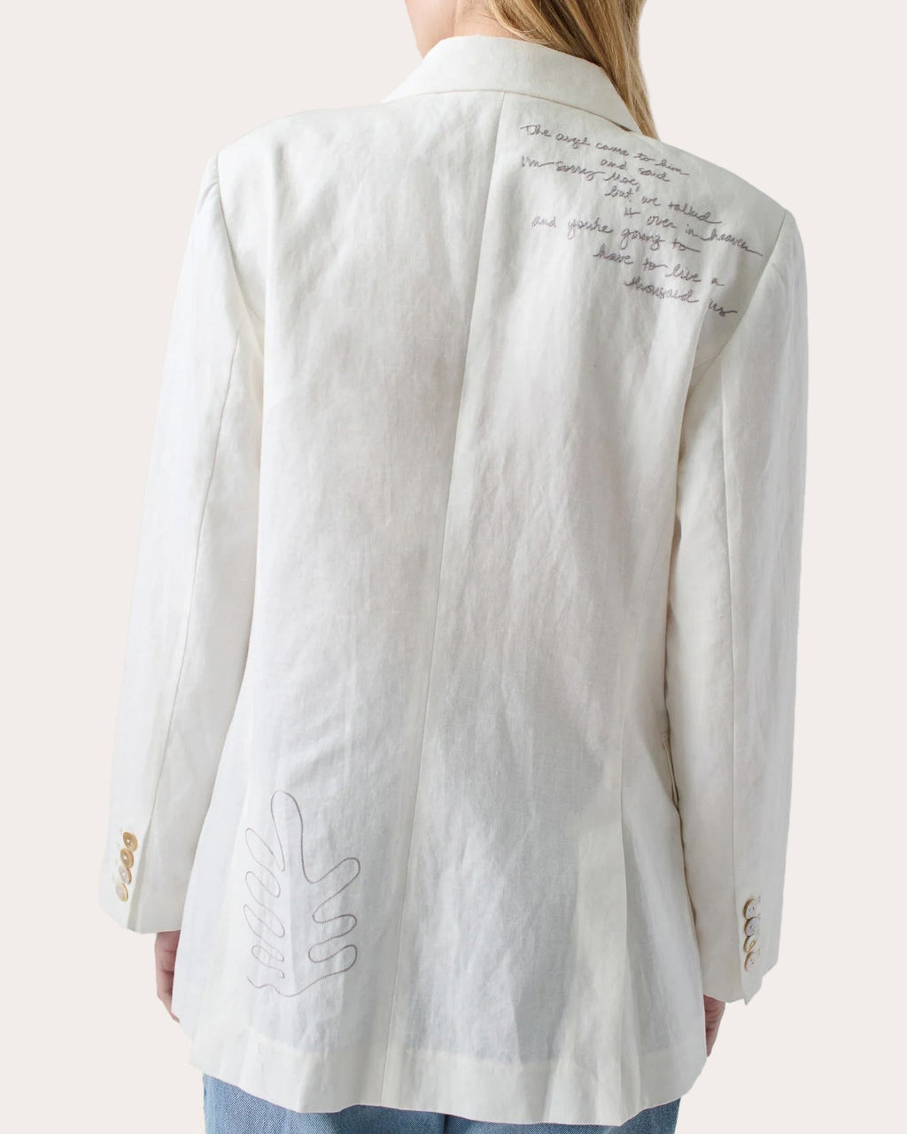 Chora Embroidered Double-Breasted Linen-Blend Blazer