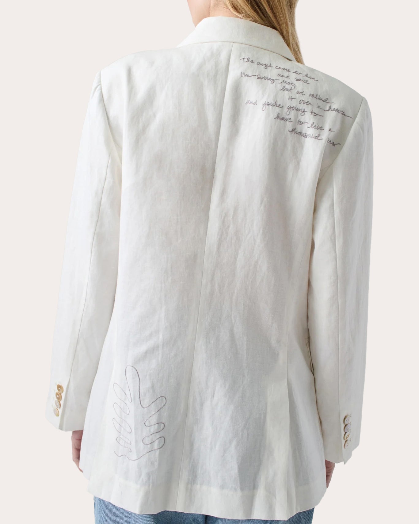 Chora Embroidered Double-Breasted Linen-Blend Blazer