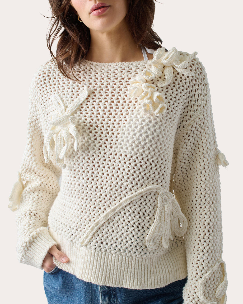 Cammy Appliquéd Cotton Mesh-Knit Sweater