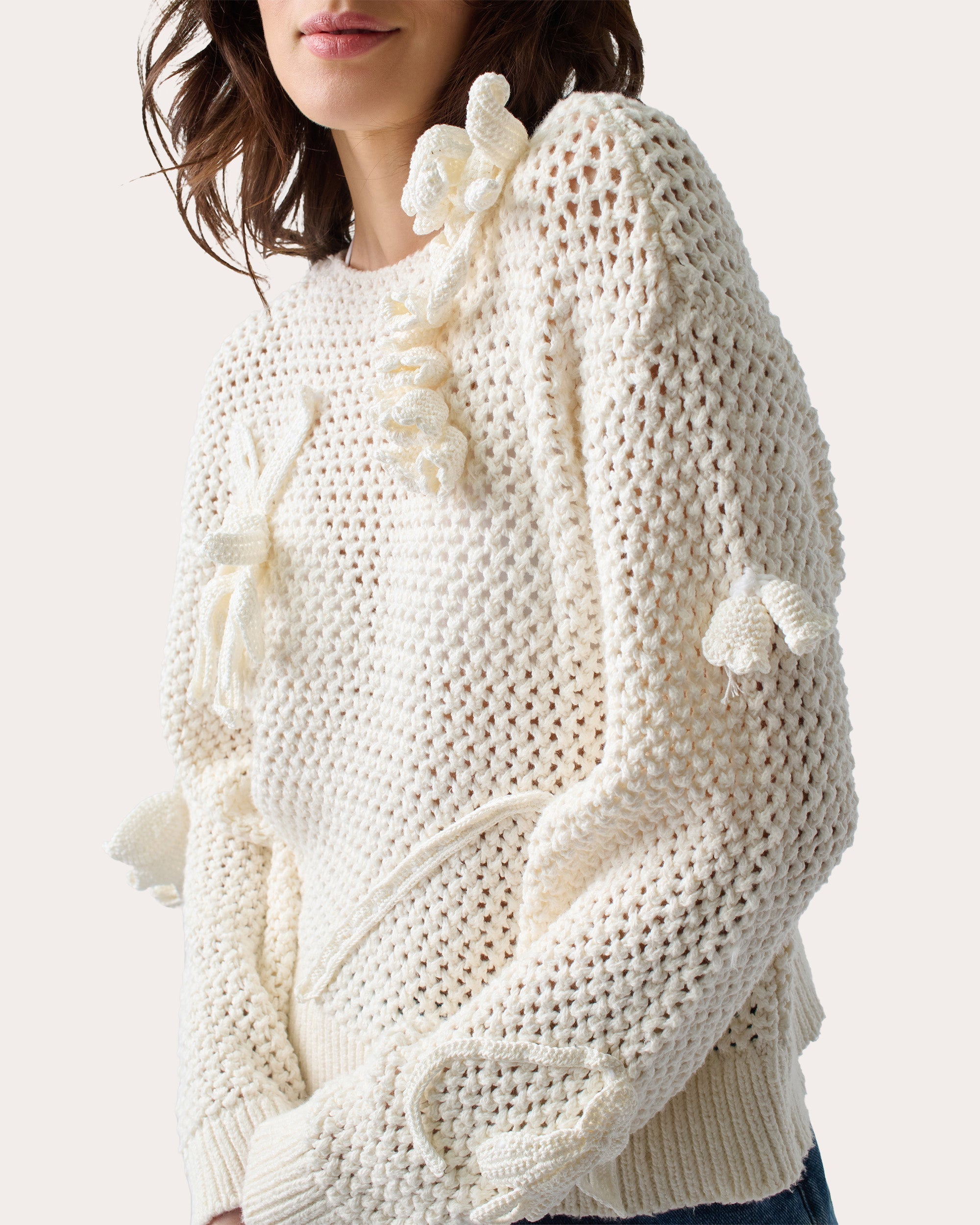 Cammy Appliquéd Cotton Mesh-Knit Sweater