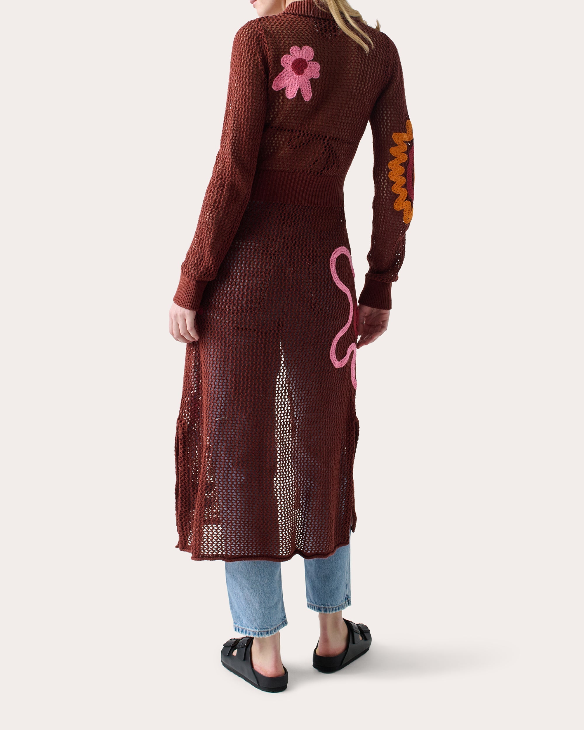 Onar Appliquéd Mesh-Knit Cotton-Blend Shirt Dress