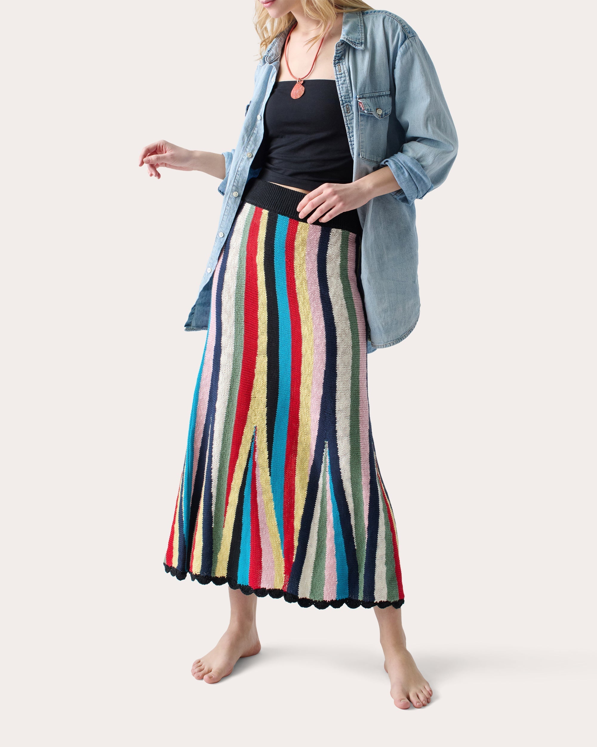 Marathi Striped Cotton Knit Maxi Skirt