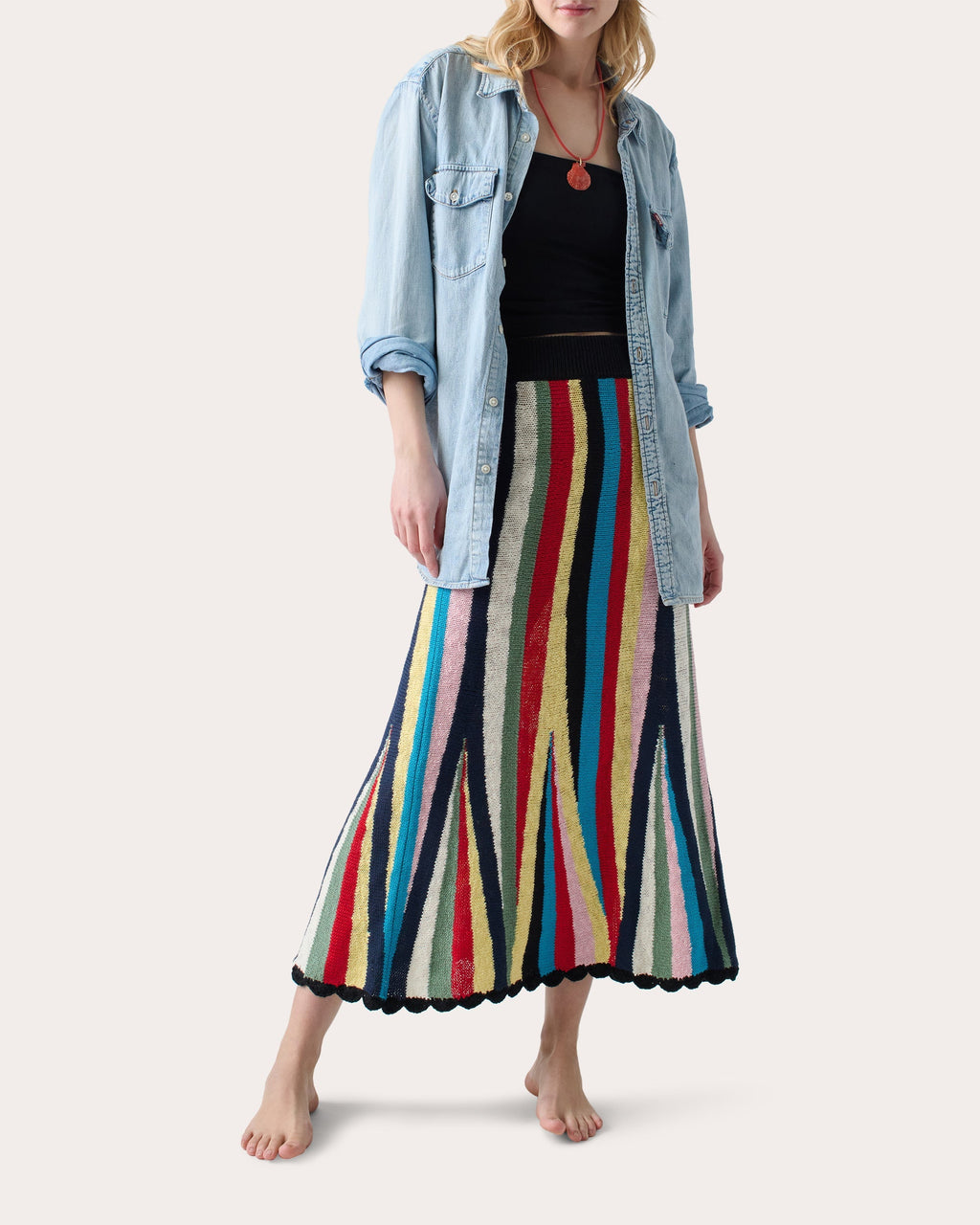 Marathi Striped Cotton Knit Maxi Skirt