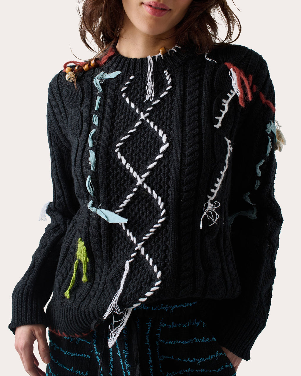 Vaggelis Appliquéd Cable-Knit Cotton Sweater