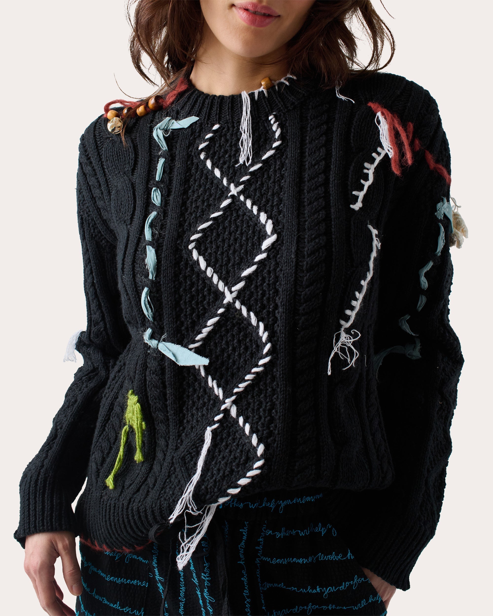 Vaggelis Appliquéd Cable-Knit Cotton Sweater