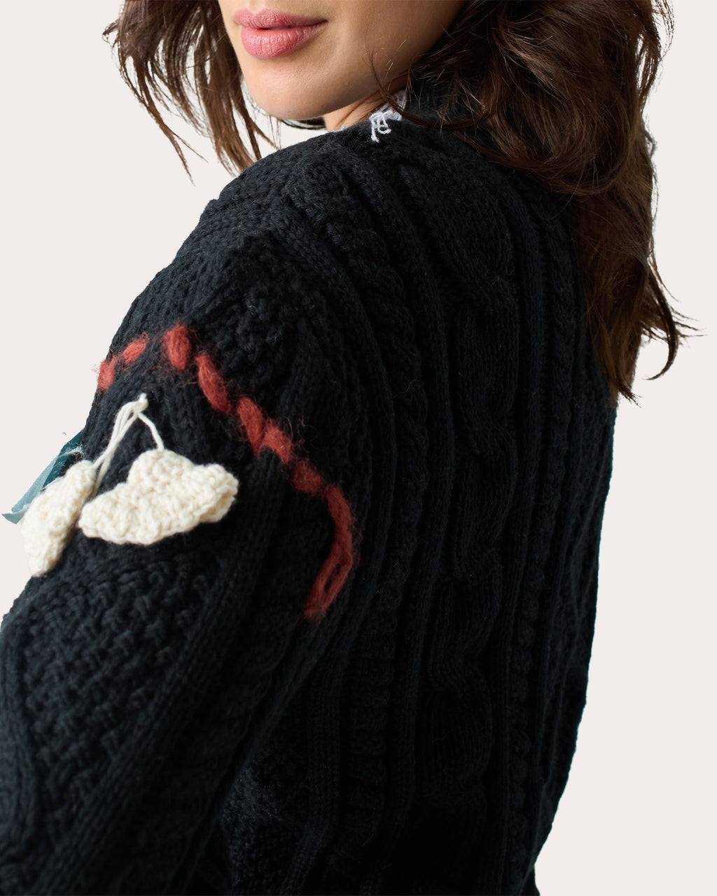 Vaggelis Appliquéd Cable-Knit Cotton Sweater