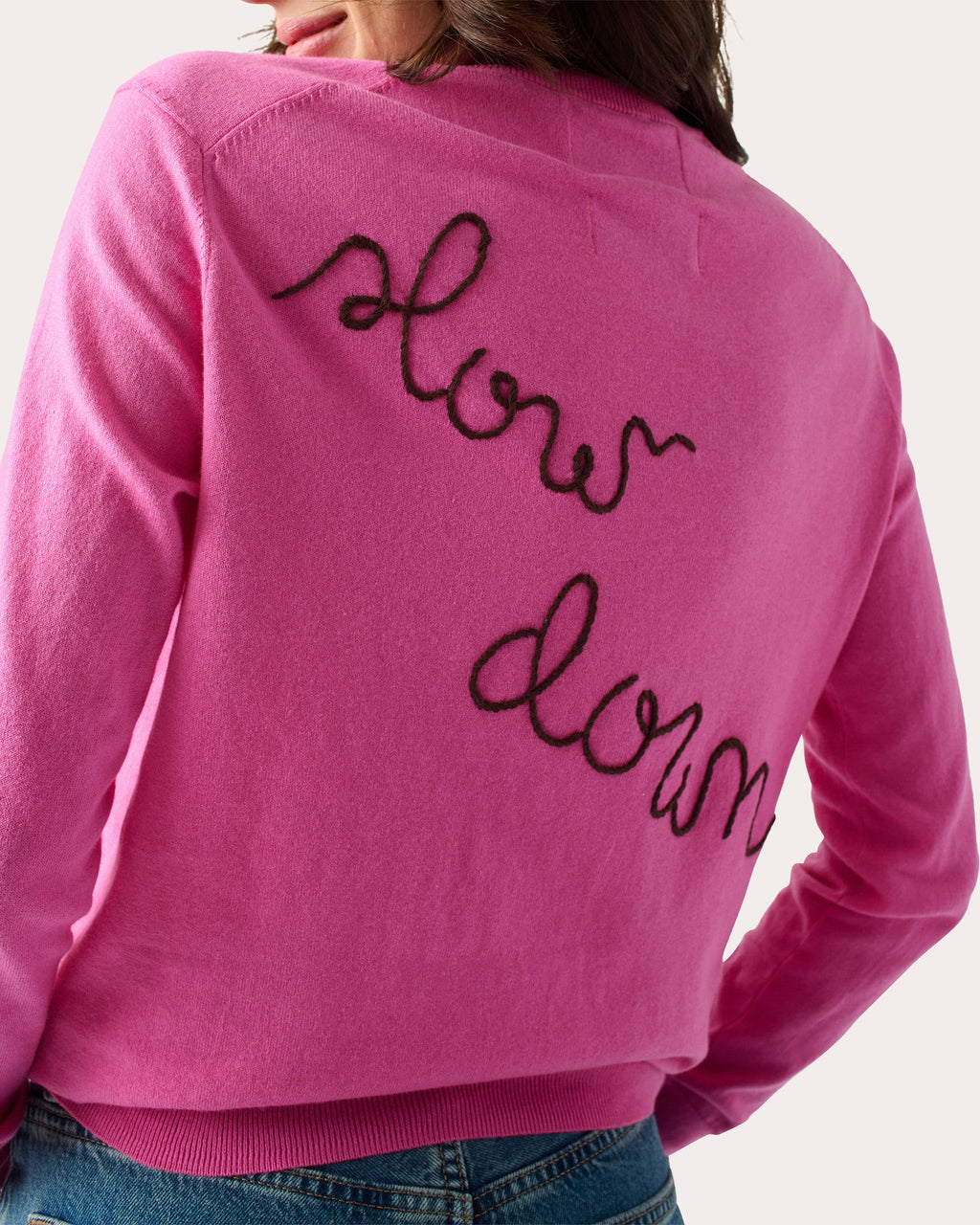 "Hurry Up/Slow Down" Embroidered Cotton-Blend Sweater