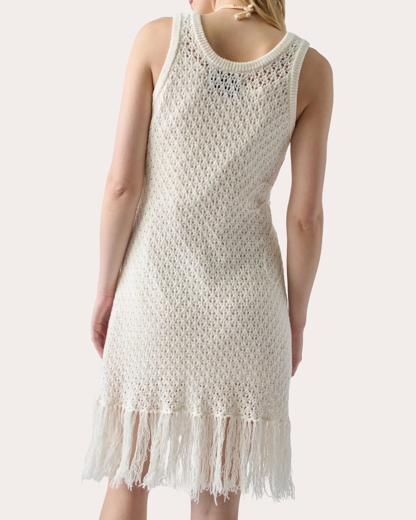 Karla Fringed Appliquéd Crochet-Knit Mini Dress