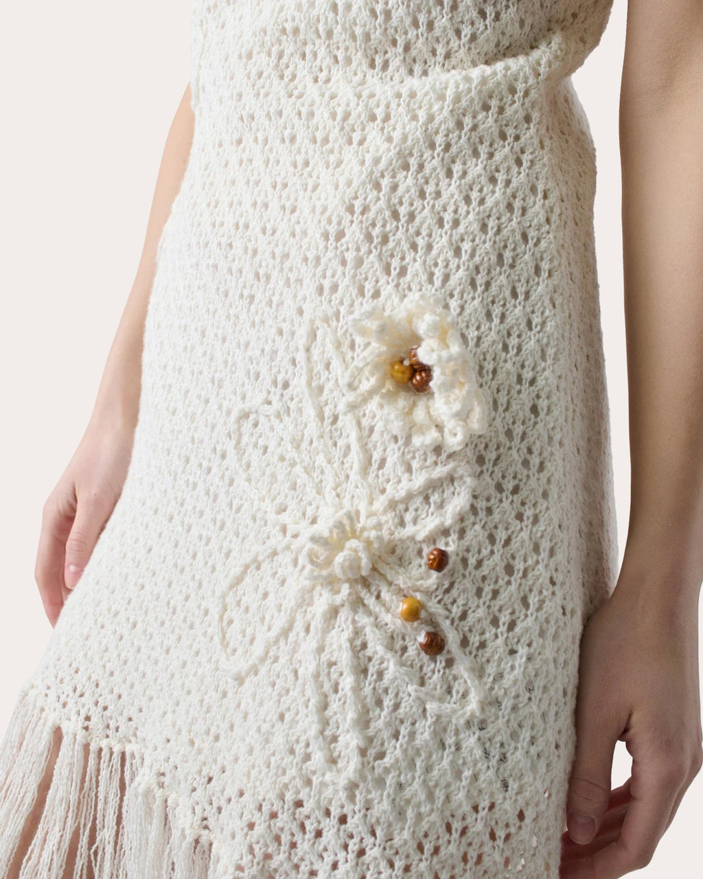 Karla Fringed Appliquéd Crochet-Knit Mini Dress